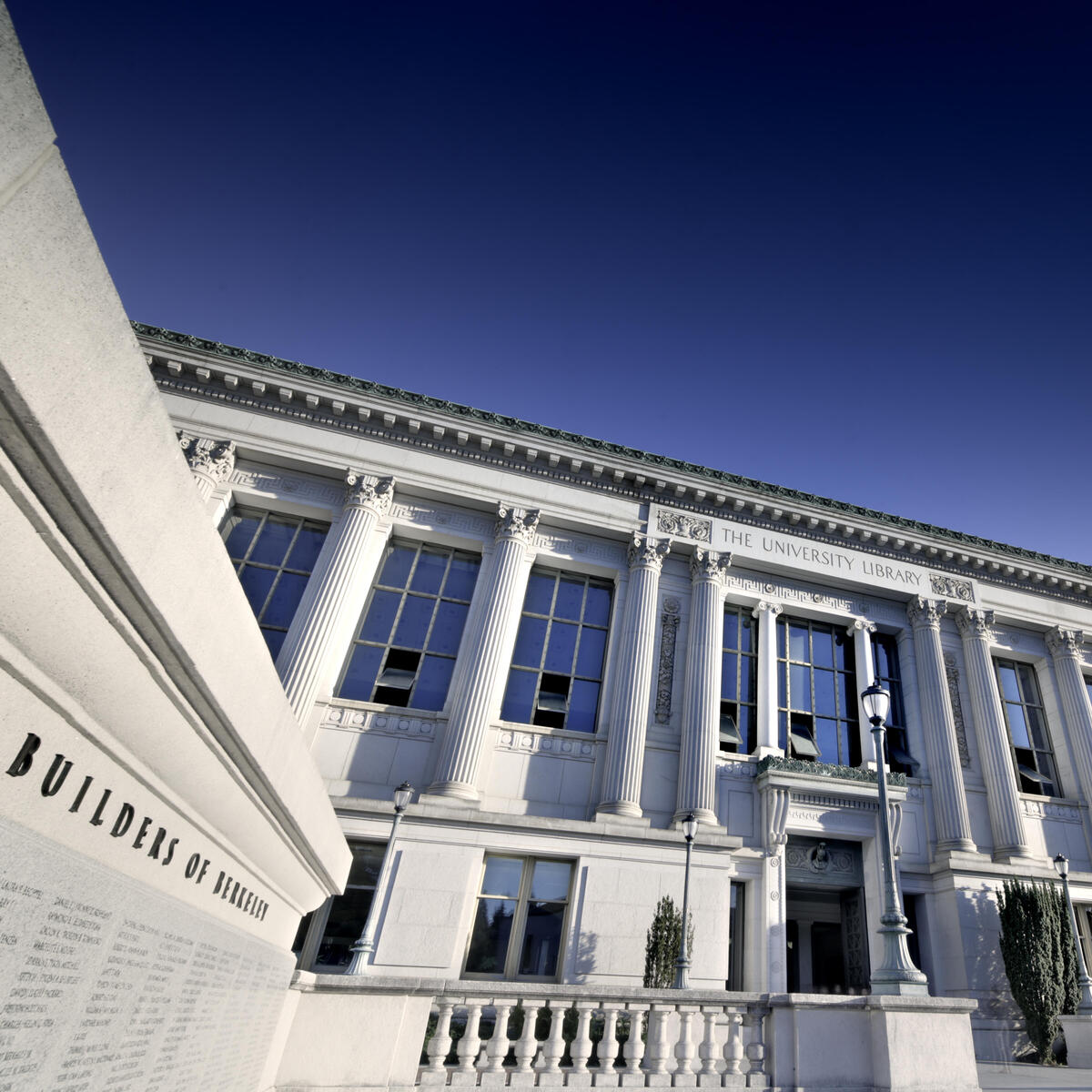 Decorative image of the sunset light illuminating the Doe Library